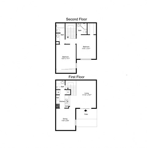 Floor plan for 2 beds, 2.5 baths, 1143 sqft